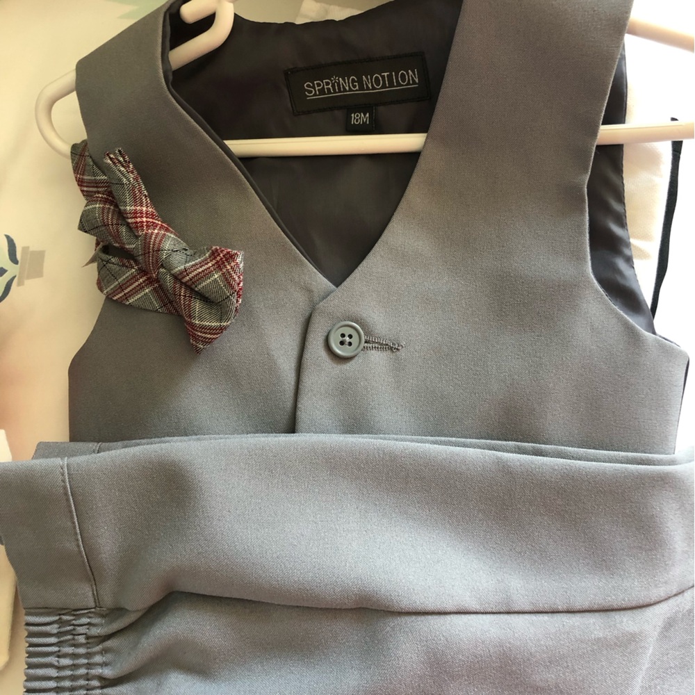 Boys gray vest and suit pants with bow tie 18 months
